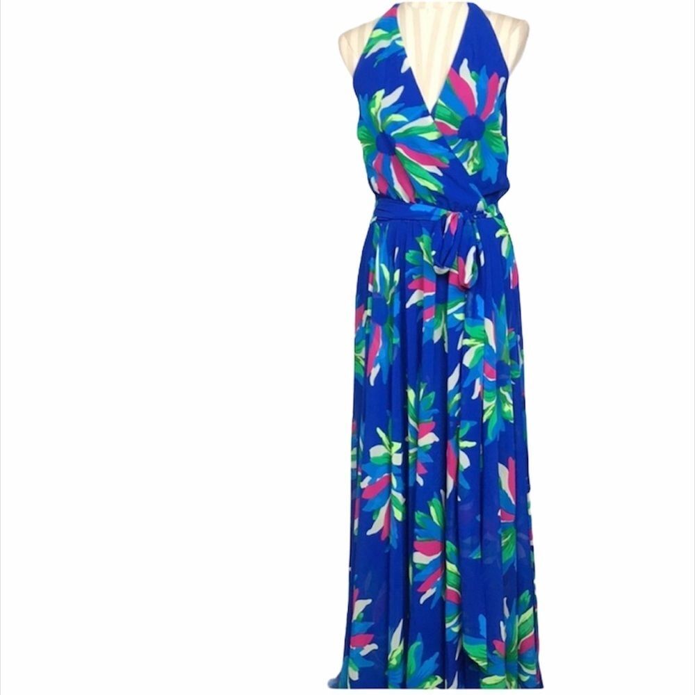Gracia Floral Print Blue Maxi Dress Size L